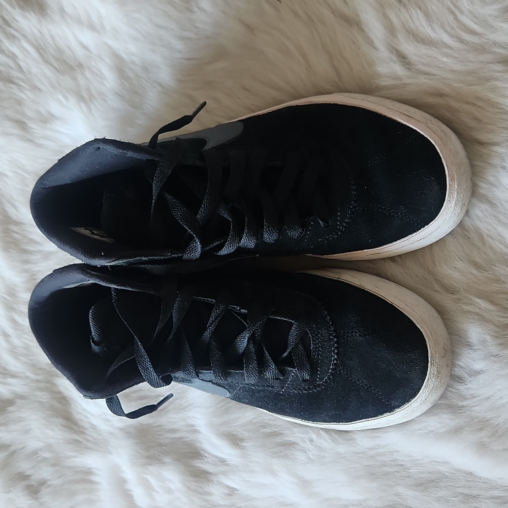 Nike Black Suede Mid-Top Sneakers with White Sole